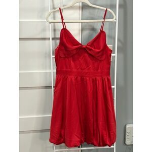 Dress Tells Red Bow Bubble Hem Mini Dress Smocked L Coquette Y2K Party Babydoll